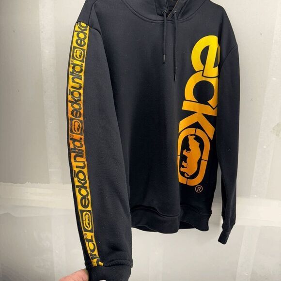 Marc Ecko Unltd Large Hip Hop Hoodie Y2K Pullover Black And Yellow READ - Picture 2 of 7